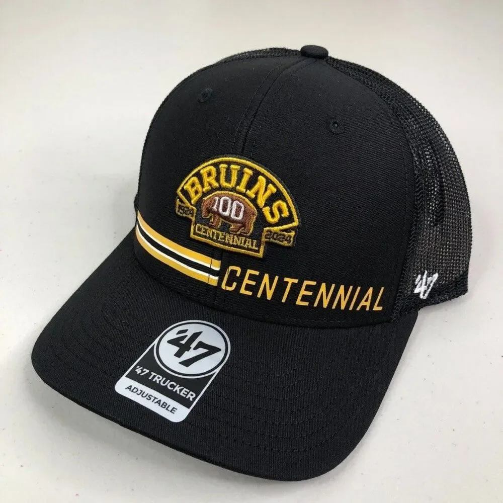 Boston Bruins Hat 47 Adjustable Snapback‎ Trucker Cap Centennial 100th Black New